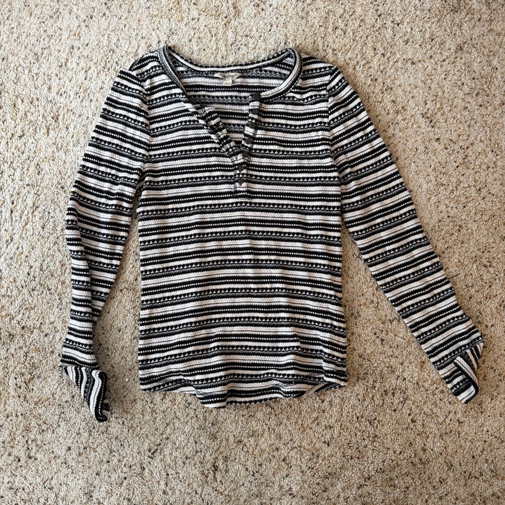 Lucky Brand Black & White Knitted Thermal Long Sleeve